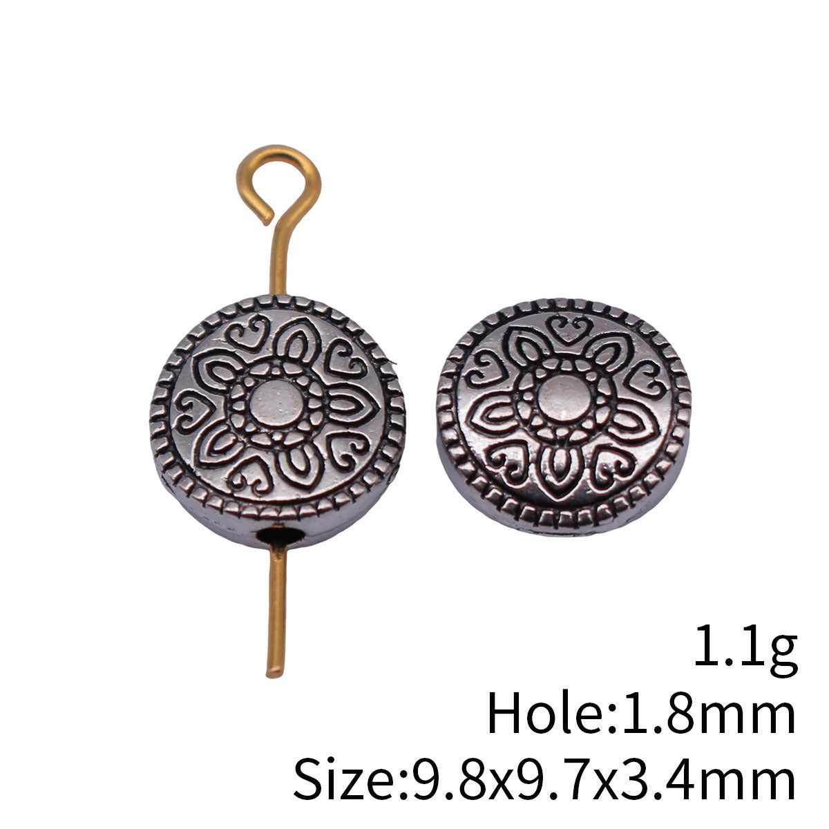 9.8x9.7x3.4mm 1.1g Multi-Color Zinc Alloy Carved Round Flat Spacer Beads for DIY Bracelet Jewelry