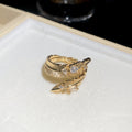 Zircon Feather Open Rings Oval Cabochon Gold Pink Purple view 7