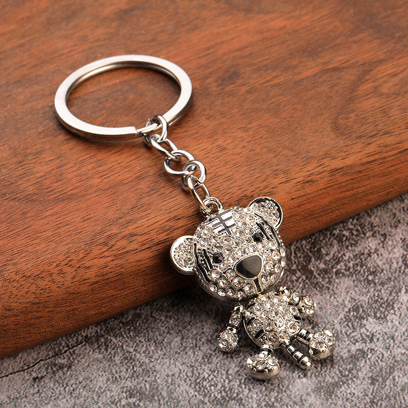 Full Rhinestone Bear Keychain Hip Hop Style Alloy Bag Charm