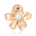 White Gold Tone Flower Polished Crystal Pearl Look Two Designs Metal Brooch Pin view 6