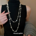 White Pearl Look Double Strand Necklace with Gold Chain view 1