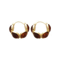 Chunky Brown Resin and Gold Tone Segmented Hoop Earrings view 5