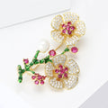Crystal Plum Blossom Branch Brooch in Detailed Metal and Crystal Design view 3