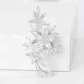 Crystal Leaf Spray Brooch in Silver and Gold Tones view 4
