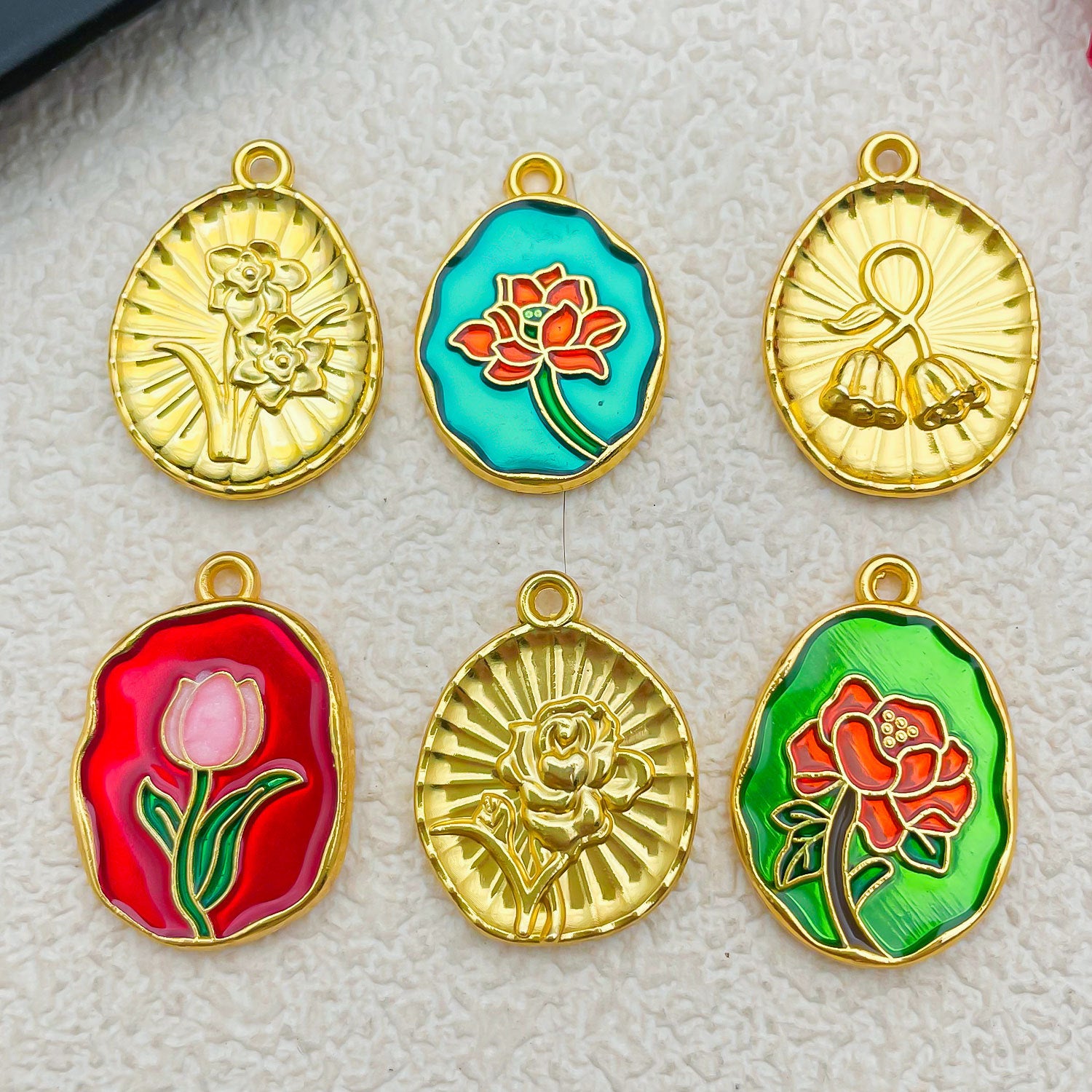 Enamel Zinc Alloy Tulip Rose Lily Flower Charm Pendant for DIY Bracelet Necklace