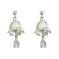 Silver Lily of the Valley Pearl CZ Teardrop Earrings view 5