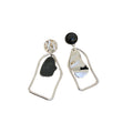 Gold Tone Black and White Asymmetric Geometric Earrings view 5