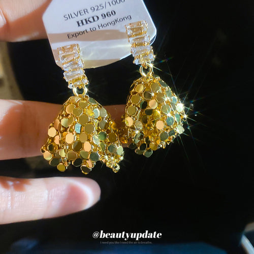 Gold Sequin Fishtail Drop Stud Earrings shown in the main product view