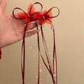 Red Organza Butterfly Duckbill Hair Clip Crystal Ribbon Tassel view 3