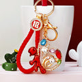 Jeweled Chinese Fortune Character Keychains with Braided Loop Options view 1