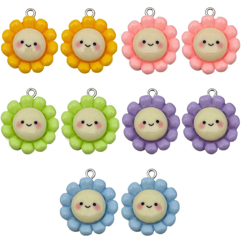 Resin Smiley Sunflower Flower Charm Pendant for DIY Earrings Necklace Bracelet Accessories