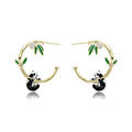 Gold Tone Panda Bamboo Hoop Earrings In A Polished Decorative Design view 2