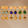 Gold Disc Czech Glass Heart Drop Earrings Multi Colors view 2