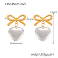Bow Heart Drop Stud Earrings Gold Steel And Two-Tone view 6