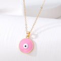 Gold Tone Pink Shape Evil Eye Pendant Necklaces in Six Styles view 3