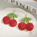 Eight Color Woven Double Cherry Gold Tone Hook Earrings view 10