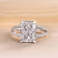 Rectangular Clear Solitaire Split-Pave Ring In Polished Silver Tone view 5
