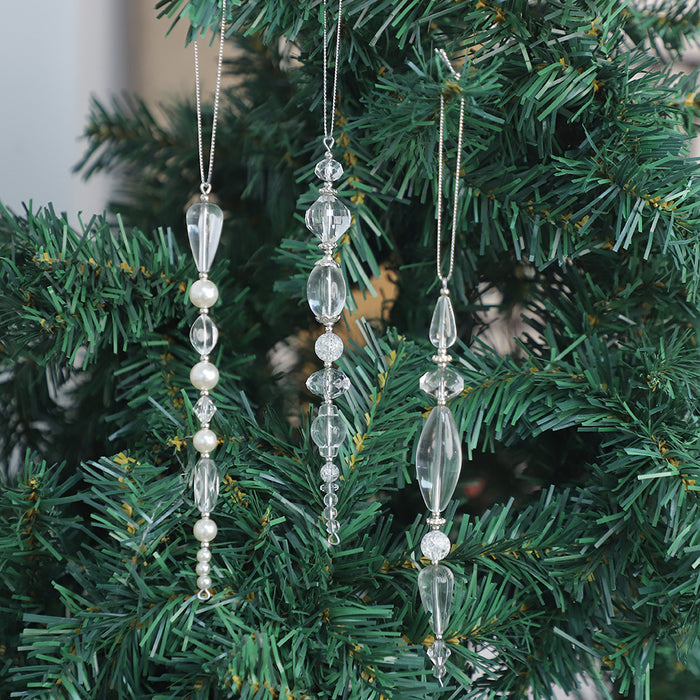 Clear Crystal Bead Icicle Christmas Tree Hanging Ornament