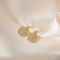 Gold Crystal Flower Disc Drop Earrings Baguette Stud Posts view 1