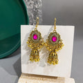 Antique Gold Jhumka Bell Drop Earrings Crystal Centers view 6