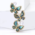 Abalone Shell Three Butterfly Brooch Pearls Gold Tone view 2