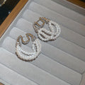 Silver Tone Layered Pearl Horseshoe Huggie Earrings view 6