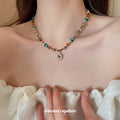 Natural Stone Seed Bead Sun Pendant Gold Tone Necklace view 3