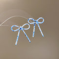 Slim Bow Stud Earrings In Brown Blue And White Patterns view 8