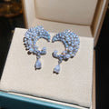 Silver Tone Crystal Crescent Earrings With Teardrop Dangles view 6