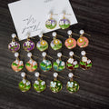 Gold Round Enamel Floral Pearl Drop Earrings 9 Colorways view 1