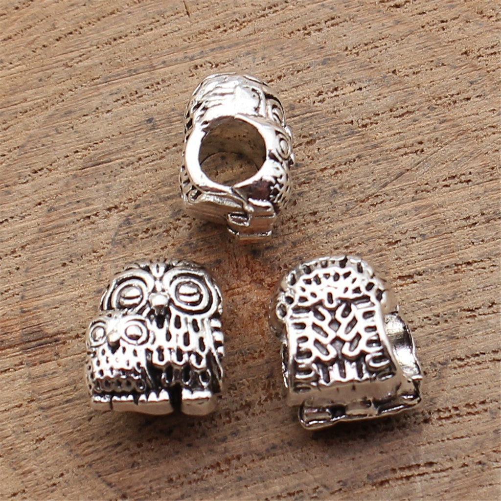 11x9.7x7.8mm 2.3g Antique Silver Zinc Alloy Owl Large Hole Cat Beads for DIY Bracelet Jewelry Making