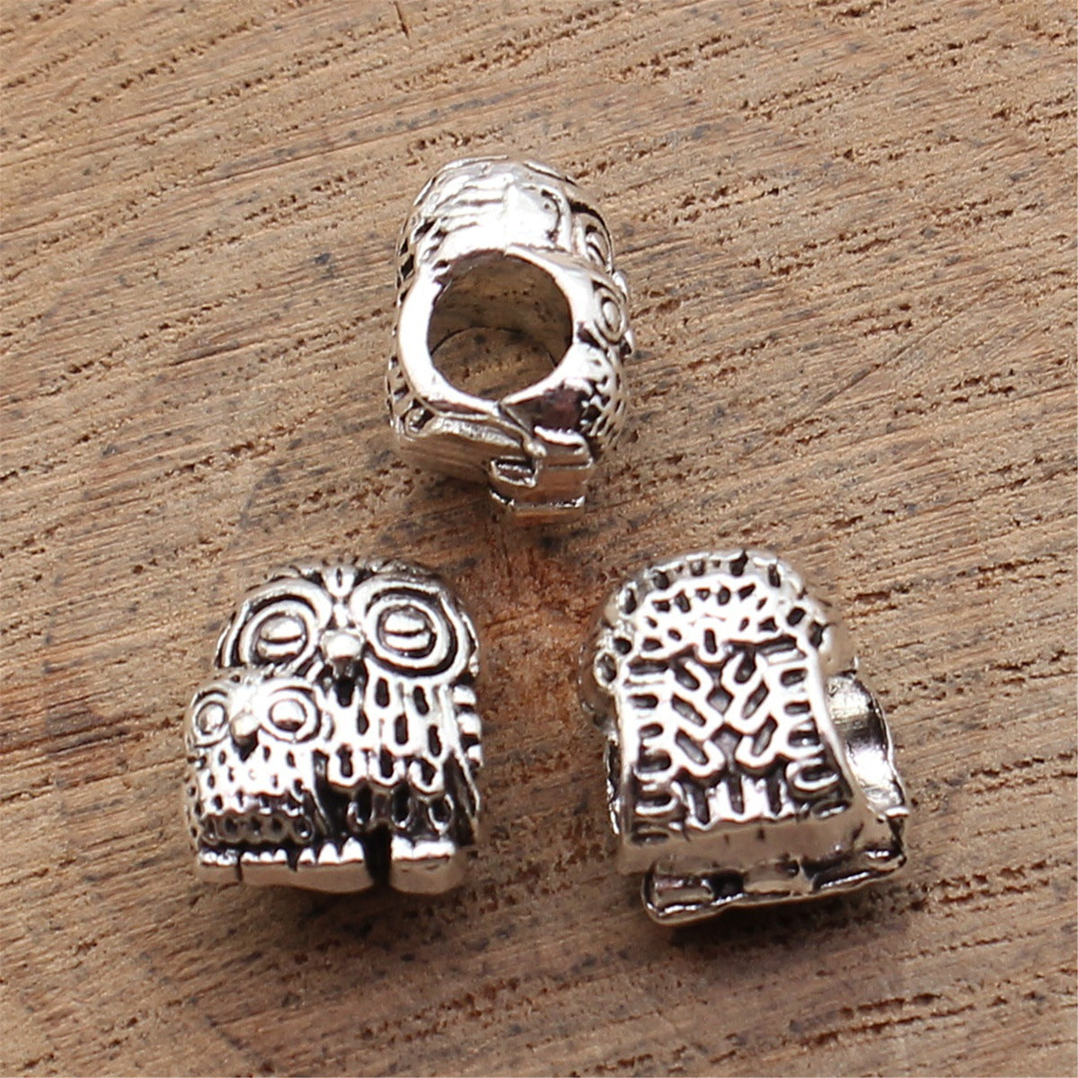 11x9.7x7.8mm 2.3g Antique Silver Zinc Alloy Owl Large Hole Cat Beads for DIY Bracelet Jewelry Making