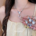 Playful Dog and Crystal Flower Pendant Necklaces Fashion Jewelry view 2
