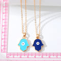 Gold Tone Enamel Hamsa Evil Eye Pendant Necklaces in Four Colors view 5