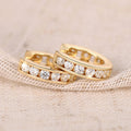 Gold Tone Clear CZ Pave Front Mini Huggie Earrings view 3