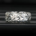 Silver Engraved Leaf Vine Wide Band Finger Ring Sizes 6-10 view 1