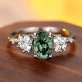 Green Marbled Oval Crystal Ring in Silver Tone Polished Metal Jewelry view 2