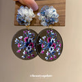 Floral Print Round Disc Earrings with Blue Flower Studs view 1