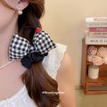 Black White Stripe Bow Scrunchie Pearl Rhinestone Accent view 4