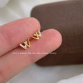 Gold Tone Letter W Mini Stud Earrings Clear Crystal Accents view 1
