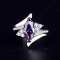 Purple Marquise Solitaire Three-Stone Open Ring In Silver Tone view 1
