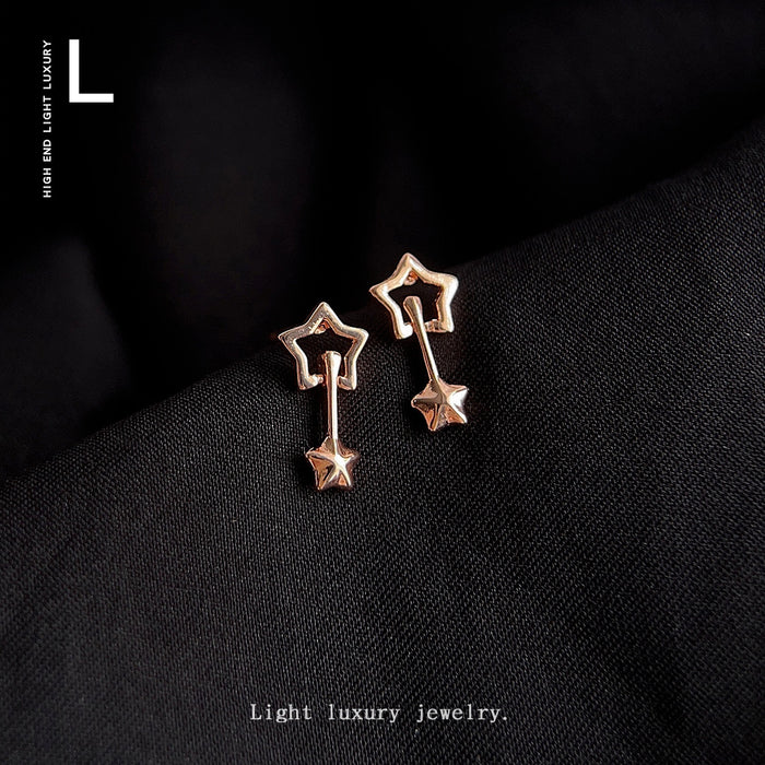 Rose Gold Hollow Star Front Back Jacket Stud Earrings