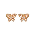 Gold Tone Openwork Butterfly Stud Earrings with Clear Crystals view 5