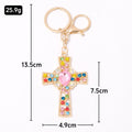 Rhinestone Cross Keychain Gold Clasp Clear Multicolor view 3