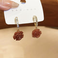 Brown Floral Drop Earrings With Crystal Stud Details view 7