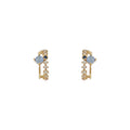 Gold Tone Aqua Square Stone Stepped Bar Mini Stud Earrings view 5