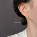 Gold Tone Clear Leaf Bow And Teardrop Stone Stud Earrings view 2