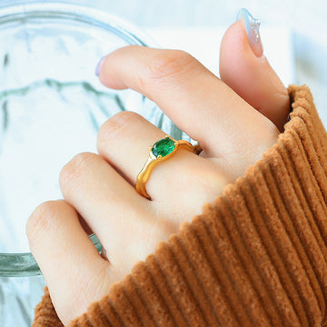 Open Adjustable Ring Green Oval Zircon Copper Alloy Band