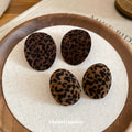 Brown Leopard Oval Flocked Stud Earrings Fashion Jewelry view 3