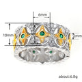 Two Tone Green Crystal Filigree Wide Band Ring Polished Metal Jewelry view 5